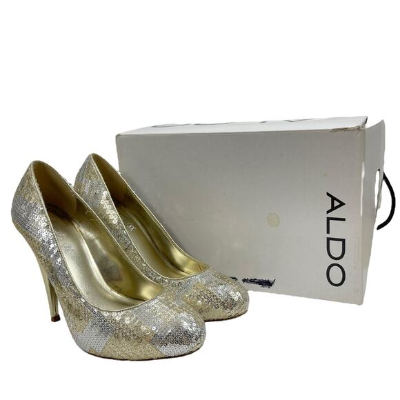 Aldo Glicken Sequins Glitter Pumps Metallic Gold Silver Size 39 - Picture 10 of 11